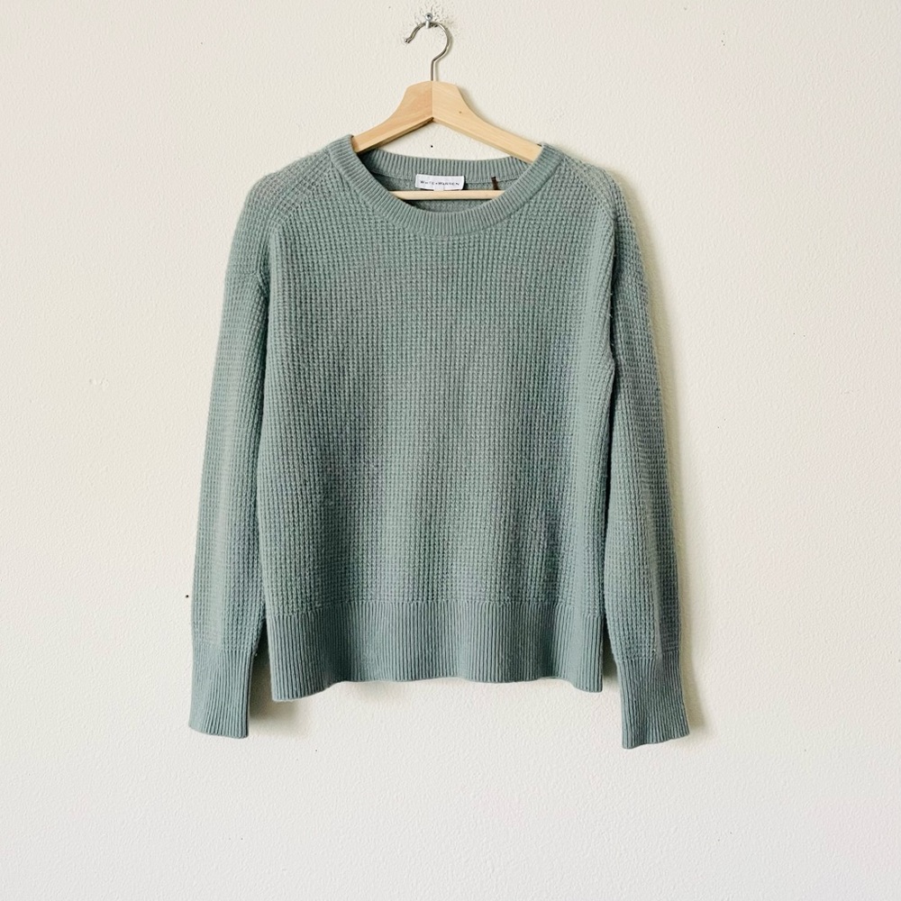 White + Warren SMALL 100% cashmere waffle knit sweater in sage green